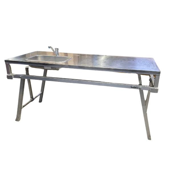 Sammenfoldeligt stålbord med vask